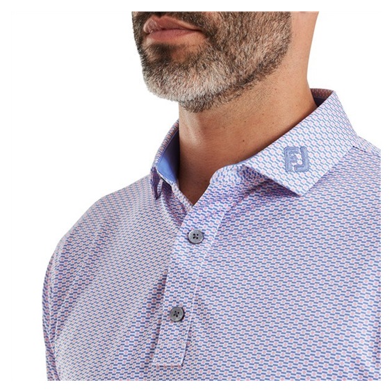 FootJoy Nautical Flag Print Lisle Herren Poloshirt, pink pop/vivid violet