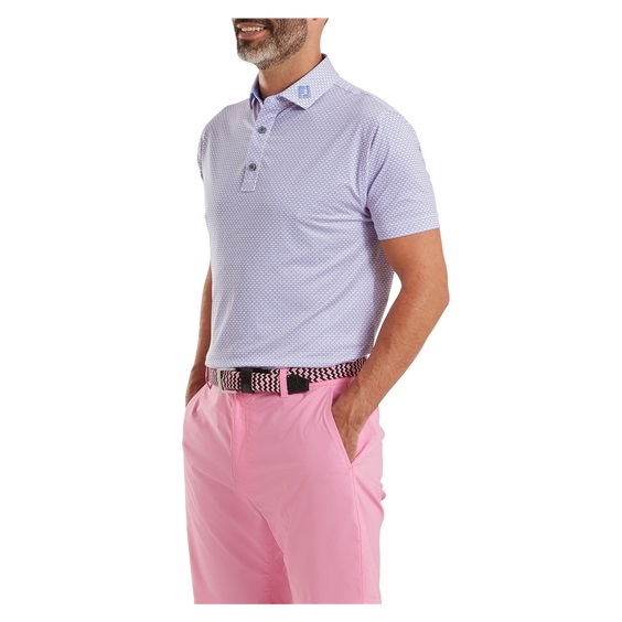 FootJoy Nautical Flag Print Lisle Herren Poloshirt, pink pop/vivid violet