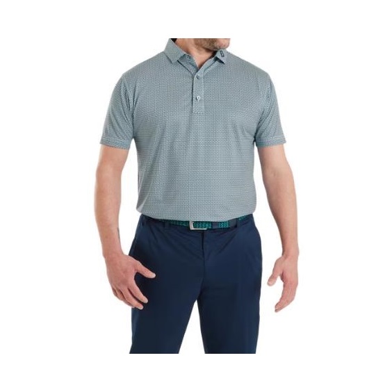 FootJoy Nautical Flag Print Lisle Herren Poloshirt, field green/navy