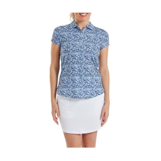FootJoy Cap Sleeve Lisle Damen Poloshirt, navy floral print