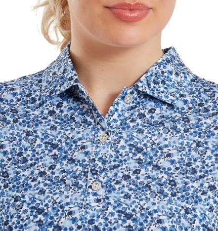 FootJoy Cap Sleeve Lisle Damen Poloshirt, navy floral print