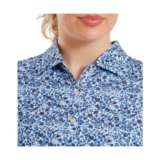 FootJoy Cap Sleeve Lisle Damen Poloshirt, navy floral print