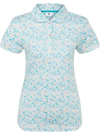 FootJoy Cap Sleeve Lisle Damen Poloshirt, tile blue floral print