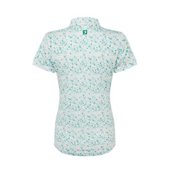 FootJoy Cap Sleeve Lisle Damen Poloshirt, tile blue floral print