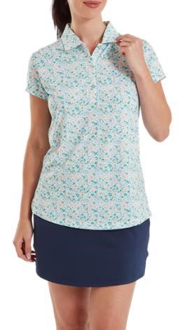 FootJoy Cap Sleeve Lisle Damen Poloshirt, tile blue floral print