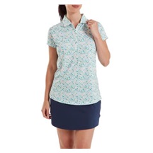 FootJoy Cap Sleeve Lisle Damen Poloshirt, tile blue floral print