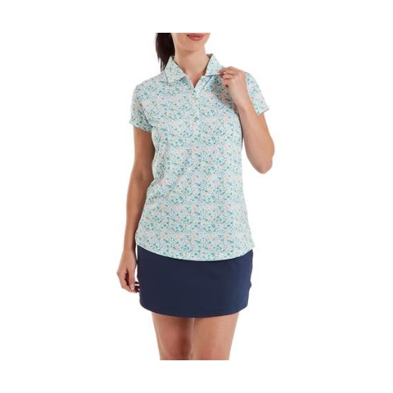 FootJoy Cap Sleeve Lisle Damen Poloshirt, tile blue floral print