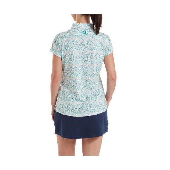 FootJoy Cap Sleeve Lisle Damen Poloshirt, tile blue floral print
