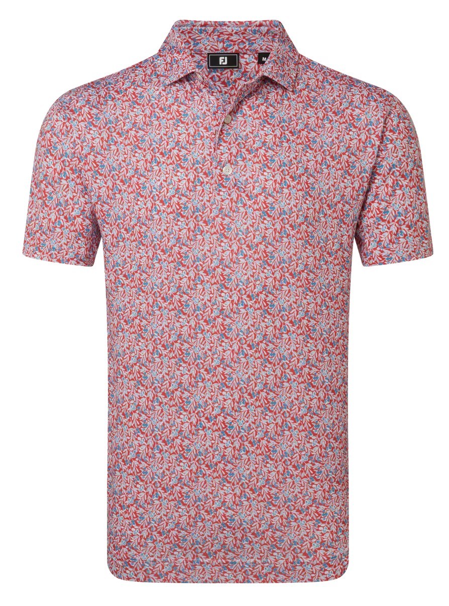 FootJoy Meadow Print Lisle Herren Poloshirt, nantucket red/hambray/coastal blue