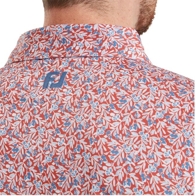 FootJoy Meadow Print Lisle Herren Poloshirt, nantucket red/hambray/coastal blue