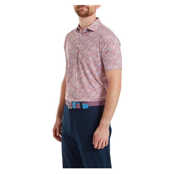 FootJoy Meadow Print Lisle Herren Poloshirt, nantucket red/hambray/coastal blue
