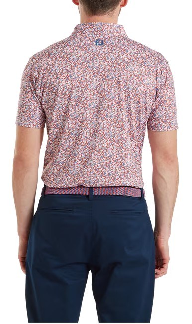 FootJoy Meadow Print Lisle Herren Poloshirt, nantucket red/hambray/coastal blue
