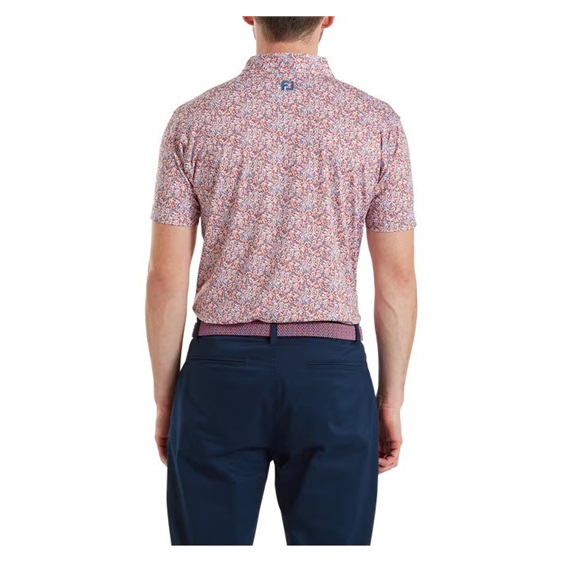 FootJoy Meadow Print Lisle Herren Poloshirt, nantucket red/hambray/coastal blue
