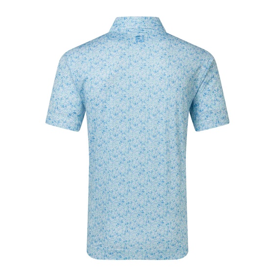 FootJoy Meadow Print Lisle Herren Poloshirt, blue reef/sea glass/deep reef