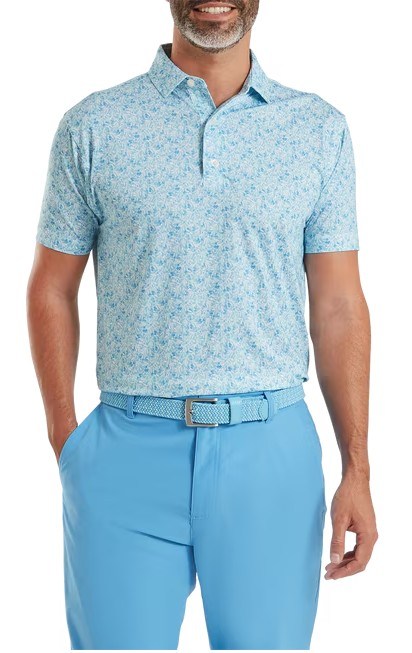 FootJoy Meadow Print Lisle Herren Poloshirt, blue reef/sea glass/deep reef