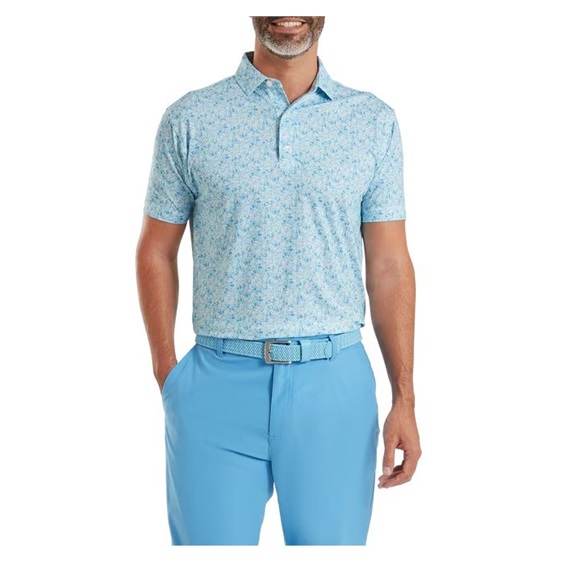 FootJoy Meadow Print Lisle Herren Poloshirt, blue reef/sea glass/deep reef
