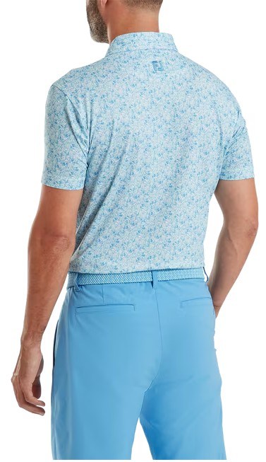 FootJoy Meadow Print Lisle Herren Poloshirt, blue reef/sea glass/deep reef