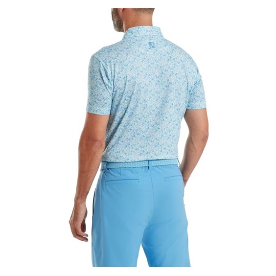 FootJoy Meadow Print Lisle Herren Poloshirt, blue reef/sea glass/deep reef