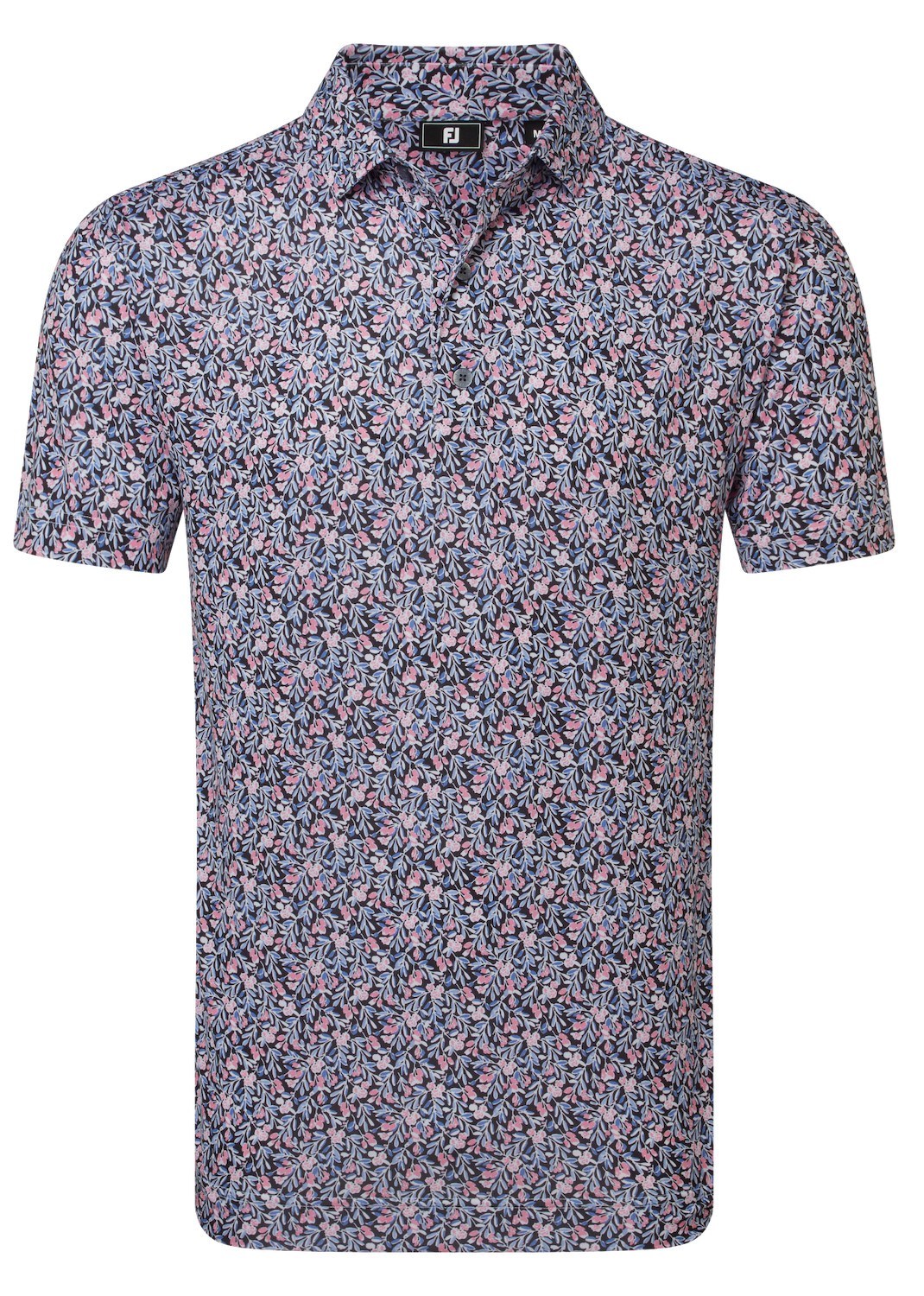 FootJoy Meadow Print Lisle Herren Poloshirt, black/vivid violet/pink pop