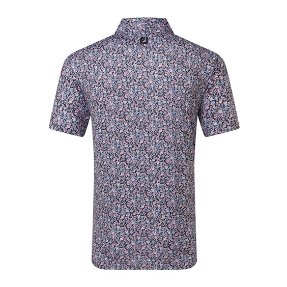 FootJoy Meadow Print Lisle Herren Poloshirt, black/vivid violet/pink pop