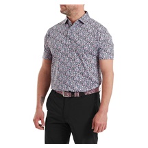 FootJoy Meadow Print Lisle Herren Poloshirt, black/vivid violet/pink pop