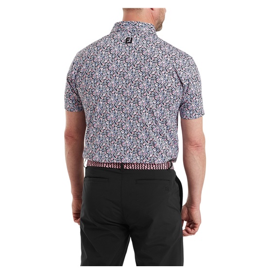 FootJoy Meadow Print Lisle Herren Poloshirt, black/vivid violet/pink pop
