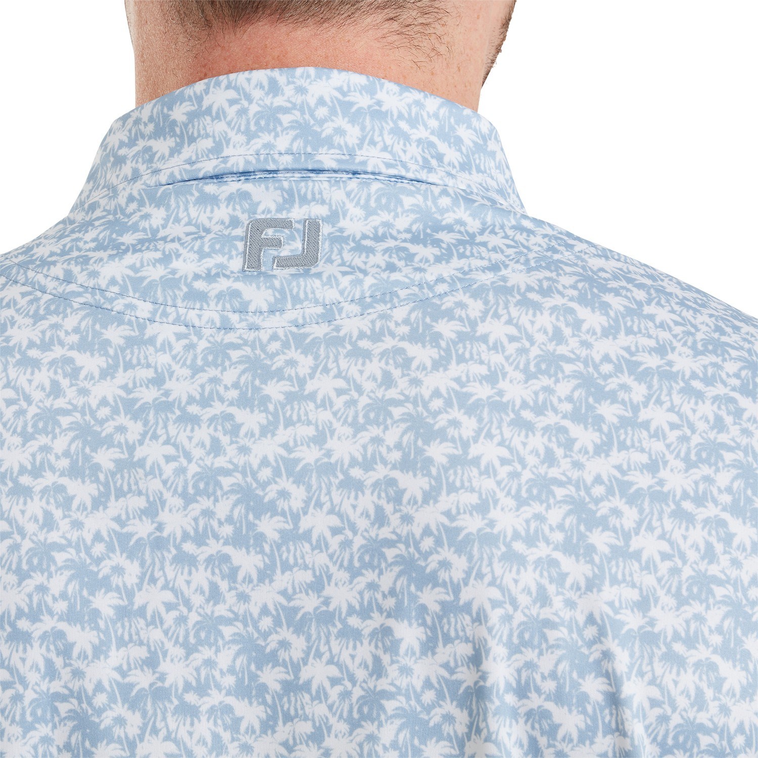 FootJoy Hidden Palm Print Lisle Herren Poloshirt, chambray/white