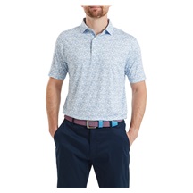 FootJoy Hidden Palm Print Lisle Herren Poloshirt, chambray/white