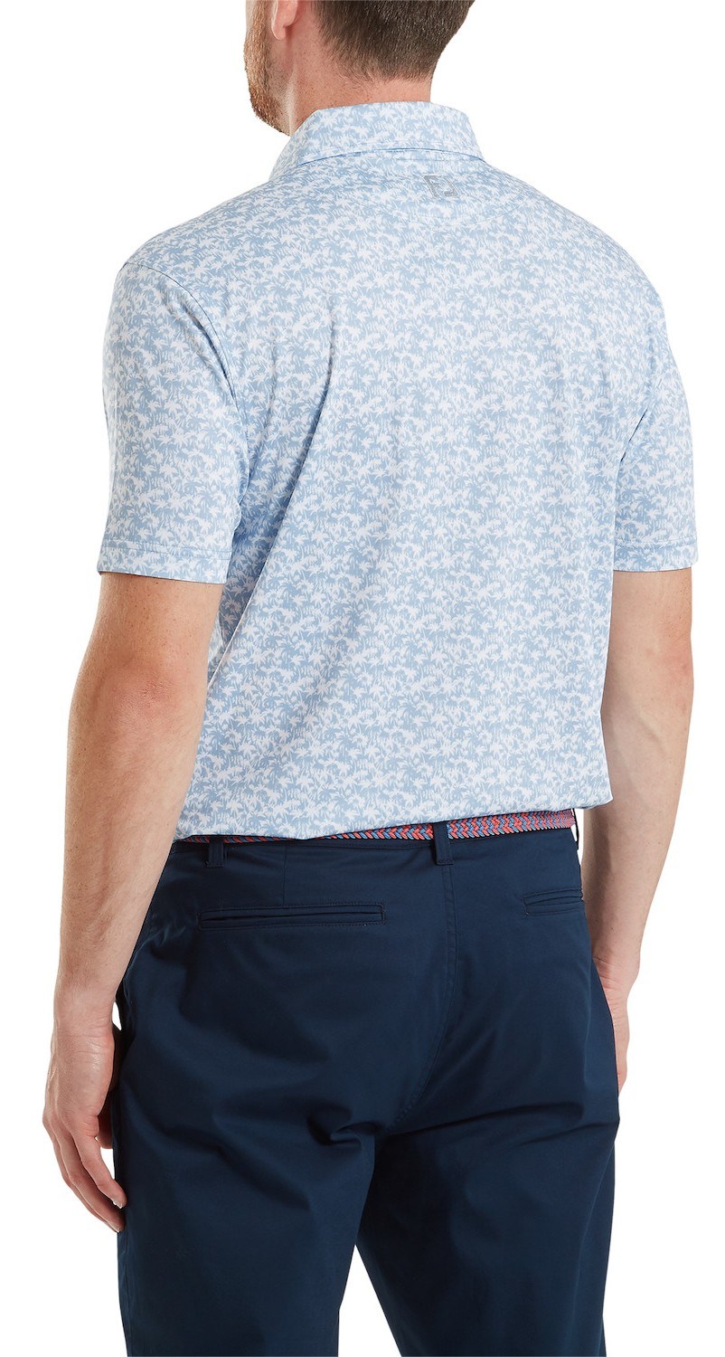 FootJoy Hidden Palm Print Lisle Herren Poloshirt, chambray/white