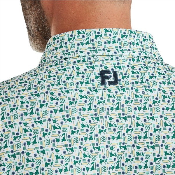 FootJoy Surfs Up Print Lisle Herren Poloshirt, field green/white/sunshine/navy