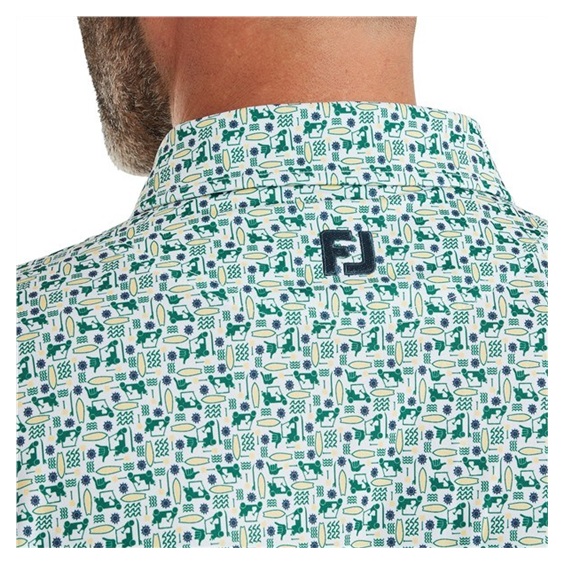 FootJoy Surfs Up Print Lisle Herren Poloshirt, field green/white/sunshine/navy