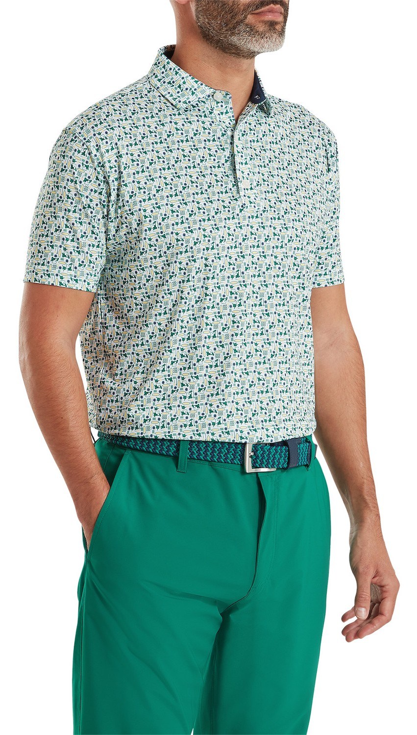 FootJoy Surfs Up Print Lisle Herren Poloshirt, field green/white/sunshine/navy