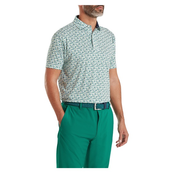 FootJoy Surfs Up Print Lisle Herren Poloshirt, field green/white/sunshine/navy