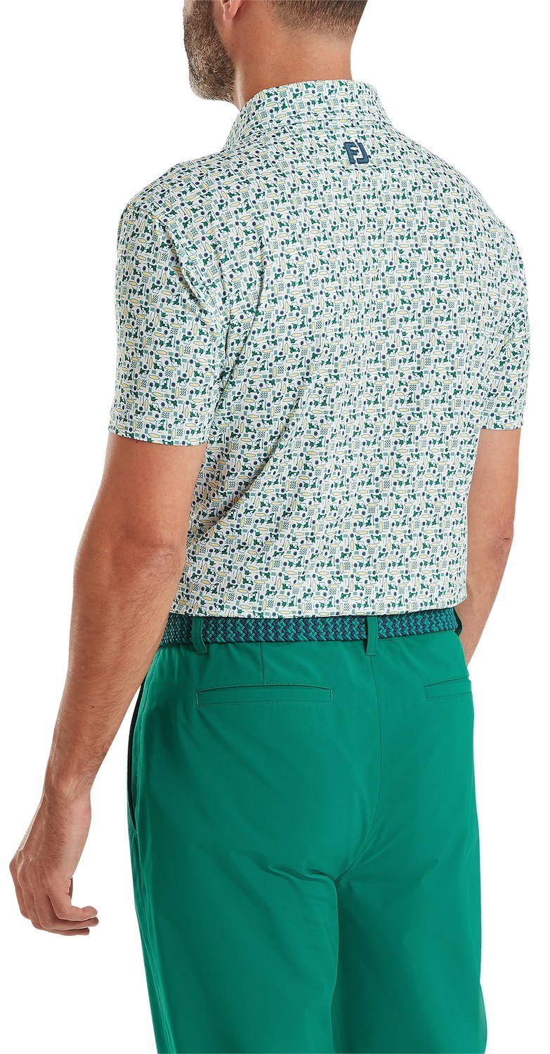 FootJoy Surfs Up Print Lisle Herren Poloshirt, field green/white/sunshine/navy