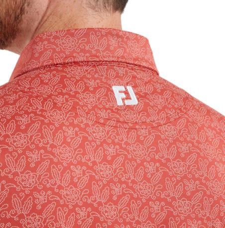 FootJoy Wingtip Floral Lisle Herren Poloshirt, nantucket red/white