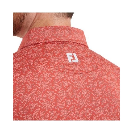 FootJoy Wingtip Floral Lisle Herren Poloshirt, nantucket red/white
