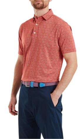 FootJoy Wingtip Floral Lisle Herren Poloshirt, nantucket red/white