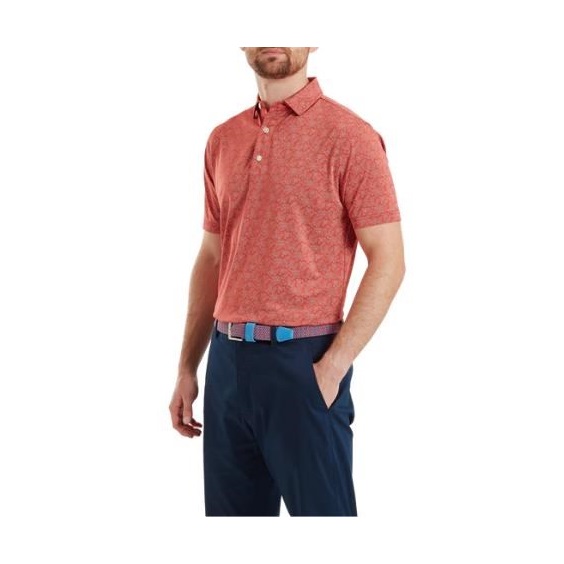 FootJoy Wingtip Floral Lisle Herren Poloshirt, nantucket red/white