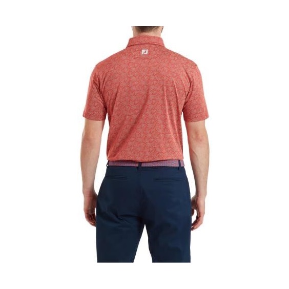 FootJoy Wingtip Floral Lisle Herren Poloshirt, nantucket red/white