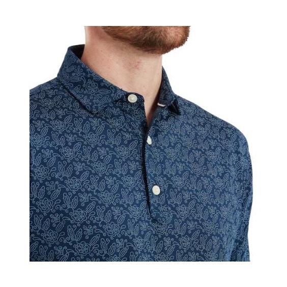 FootJoy Wingtip Floral Lisle Herren Poloshirt, dunkelblau