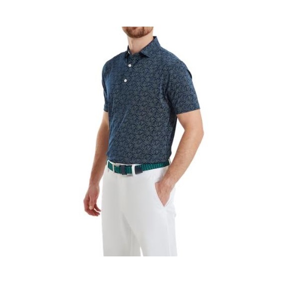 FootJoy Wingtip Floral Lisle Herren Poloshirt, dunkelblau