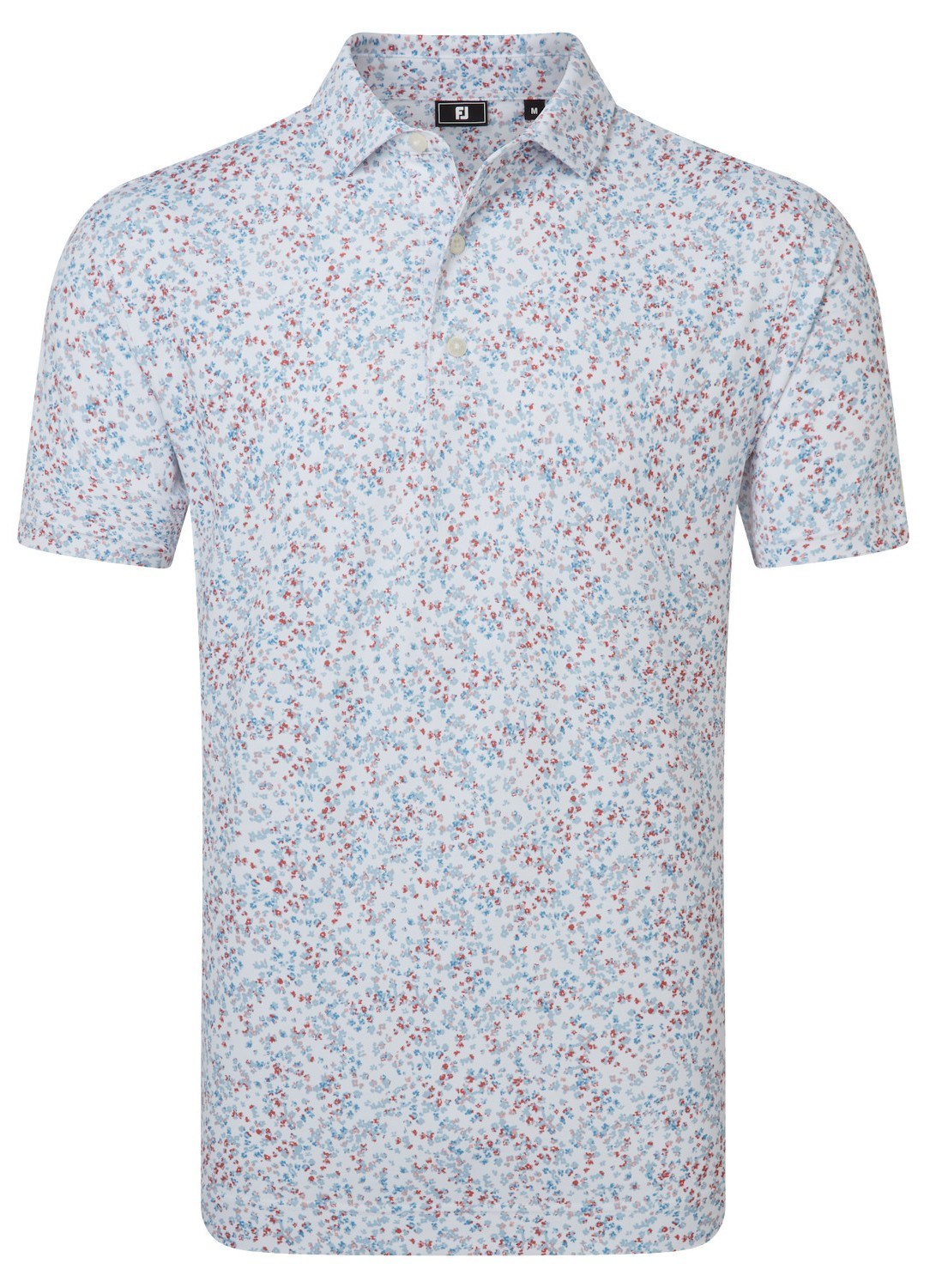 FootJoy Watercolour Floral Print Pique Herren Poloshirt, white/chambray/nantucket red