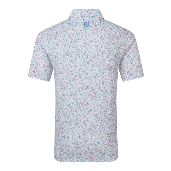FootJoy Watercolour Floral Print Pique Herren Poloshirt, white/chambray/nantucket red