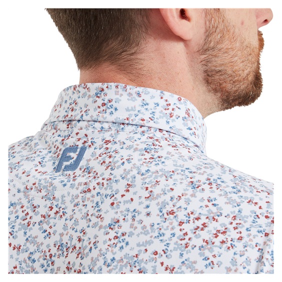 FootJoy Watercolour Floral Print Pique Herren Poloshirt, white/chambray/nantucket red