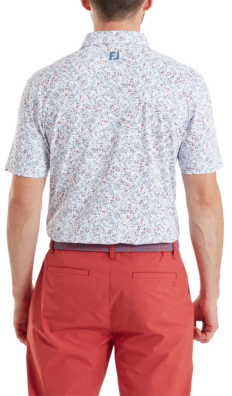 FootJoy Watercolour Floral Print Pique Herren Poloshirt, white/chambray/nantucket red