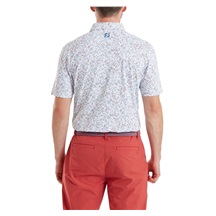 FootJoy Watercolour Floral Print Pique Herren Poloshirt, white/chambray/nantucket red