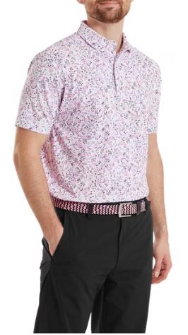 FootJoy Watercolour Floral Print Pique Herren Poloshirt, rosa/weiss pop/schwarz