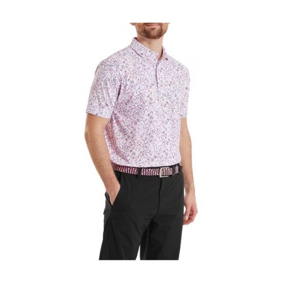 FootJoy Watercolour Floral Print Pique Herren Poloshirt, rosa/weiss pop/schwarz