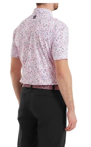 FootJoy Watercolour Floral Print Pique Herren Poloshirt, rosa/weiss pop/schwarz