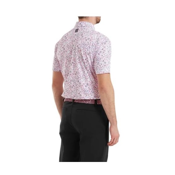 FootJoy Watercolour Floral Print Pique Herren Poloshirt, rosa/weiss pop/schwarz
